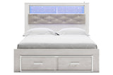 Altyra White Queen Upholstered Bookcase Bed with Storage