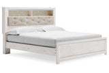 Altyra White King Upholstered LED Bookcase Panel Bed from Ashley - Luna Furniture