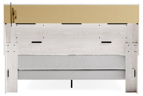 Altyra White King Upholstered LED Bookcase Panel Bed from Ashley - Luna Furniture