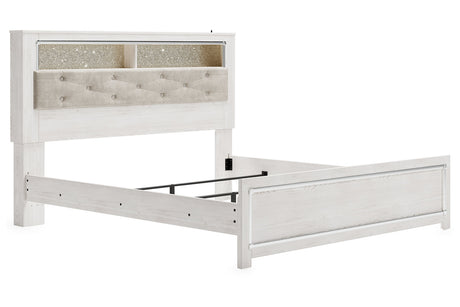 Altyra White King Upholstered LED Bookcase Panel Bed from Ashley - Luna Furniture