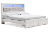 Altyra White King Upholstered LED Bookcase Storage Platform Bed from Ashley - Luna Furniture