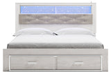 Altyra White King Upholstered LED Bookcase Storage Platform Bed from Ashley - Luna Furniture