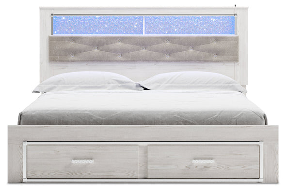Altyra White King Upholstered Bookcase Bed with Storage