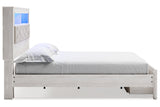 Altyra White King Upholstered LED Bookcase Storage Platform Bed from Ashley - Luna Furniture