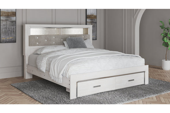 Altyra White King Upholstered Bookcase Bed with Storage