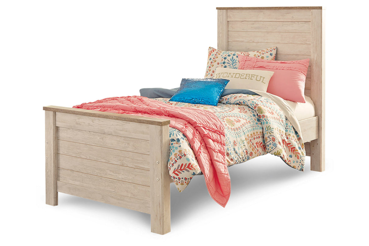Willowton Whitewash Twin Panel Bed from Ashley - Luna Furniture