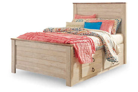 Willowton Whitewash Twin Panel Bed with 2 Storage Drawers