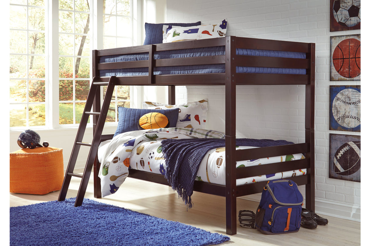 Halanton Dark Brown Twin over Twin Bunk Bed with Ladder - Ashley - Luna Furniture