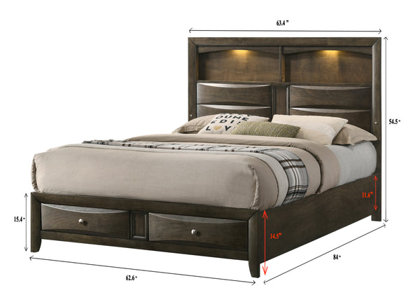 Fallon Gray Queen LED Storage Platform Bed