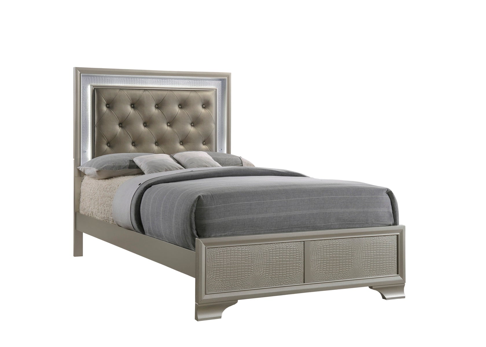 Lyssa Champagne Full LED Upholstered Panel Bed from Crown Mark - Luna Furniture