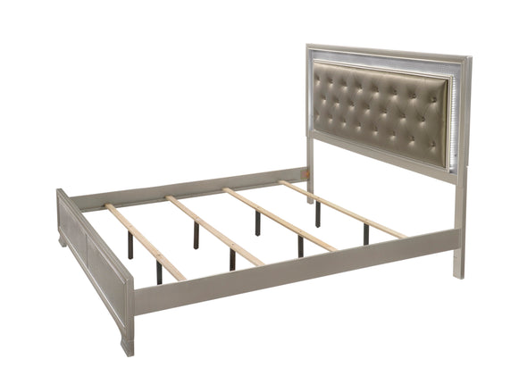 Lyssa Champagne King LED Upholstered Panel Bed