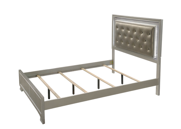 Lyssa Champagne Queen LED Upholstered Panel Bed