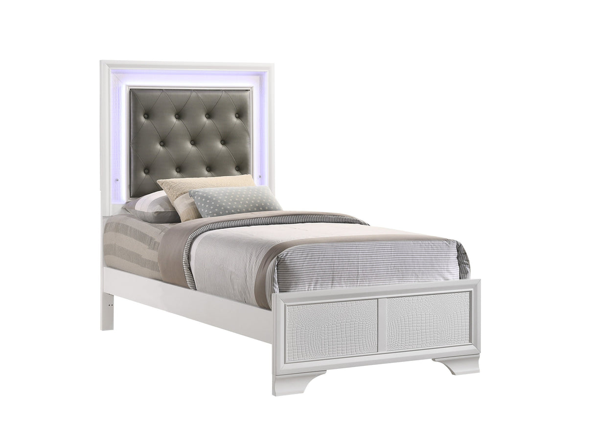 Lyssa Frost Twin LED Upholstered Panel Bed from Crown Mark - Luna Furniture