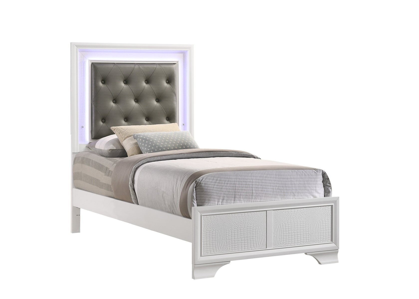 Lyssa Frost Twin LED Upholstered Panel Bed from Crown Mark - Luna Furniture