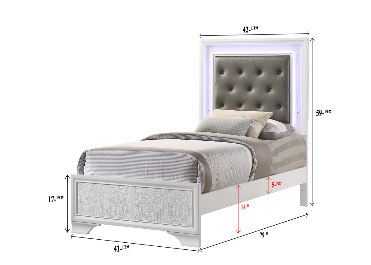 Lyssa Frost Twin LED Upholstered Panel Bed from Crown Mark - Luna Furniture