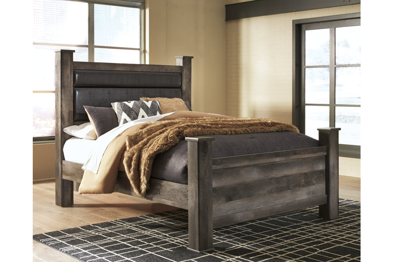 Wynnlow Gray Queen Upholstered Poster Bed from Ashley - Luna Furniture