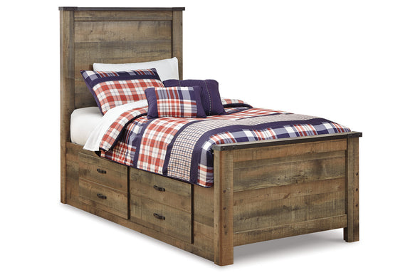 Trinell Brown Twin Panel Bed with 2 Storage Drawers