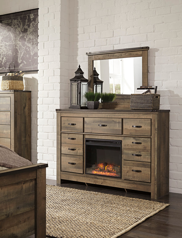 Trinell Brown Poster Bedroom Set with Fireplace Option