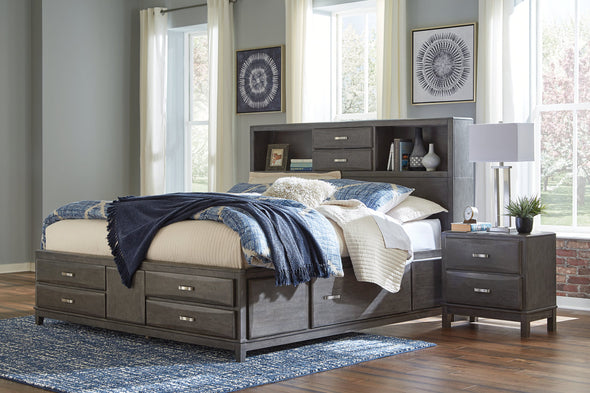 Caitbrook Gray Queen Storage Bed with 8 Drawers