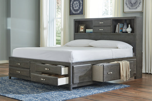 Caitbrook Gray Queen Storage Bed with 8 Drawers