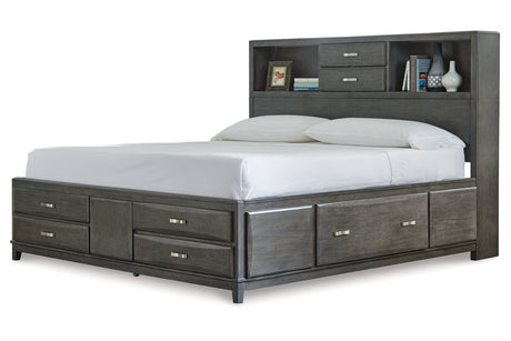 Caitbrook Gray King Storage Bed with 8 Drawers
