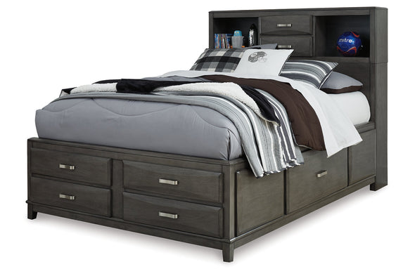 Caitbrook Gray Full Storage Bed with 7 Drawers