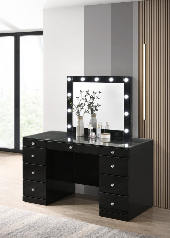 Avery Black Makeup Vanity Set with Lighted Mirror - Luna Furniture