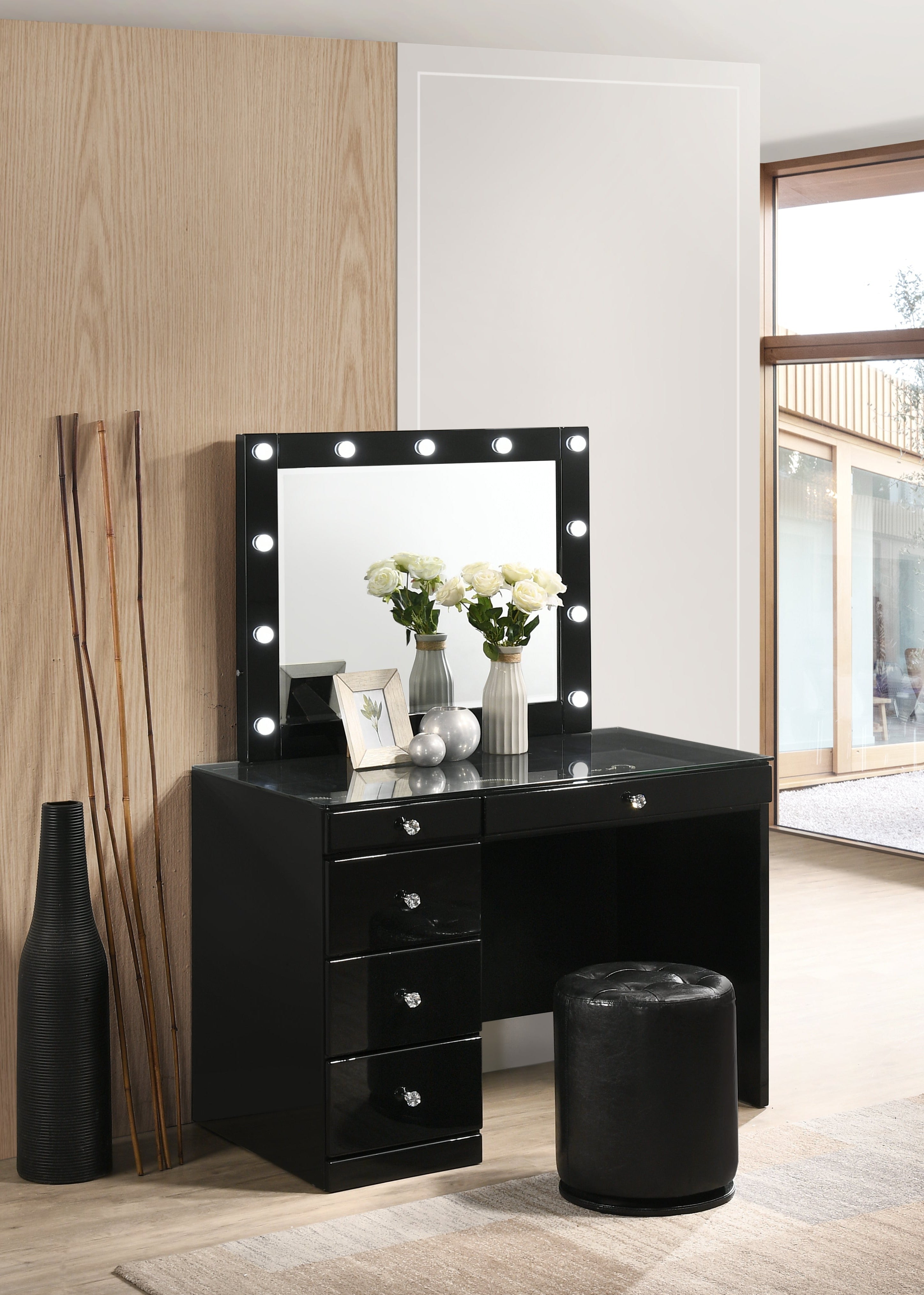 Black Vanity Set Lighted - Luna Furniture from Crown Mark