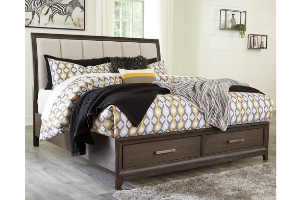 Brueban Rich Brown/Gray King Panel Bed with 2 Storage Drawers