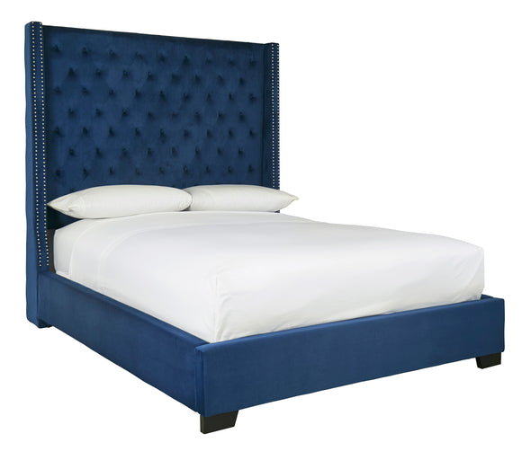 Coralayne Blue Velvet/Silver Upholstered Bedroom Set