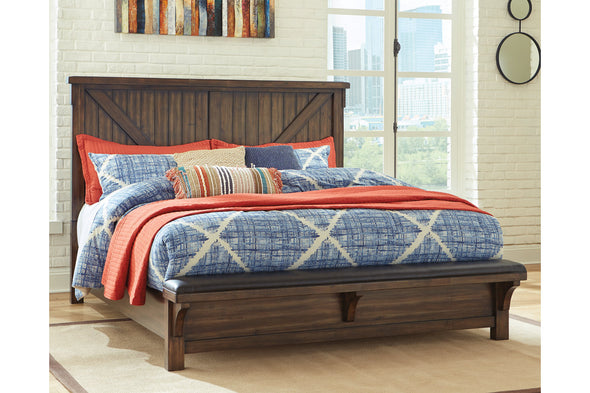 Lakeleigh Brown King Panel Bed with Upholstered Bench