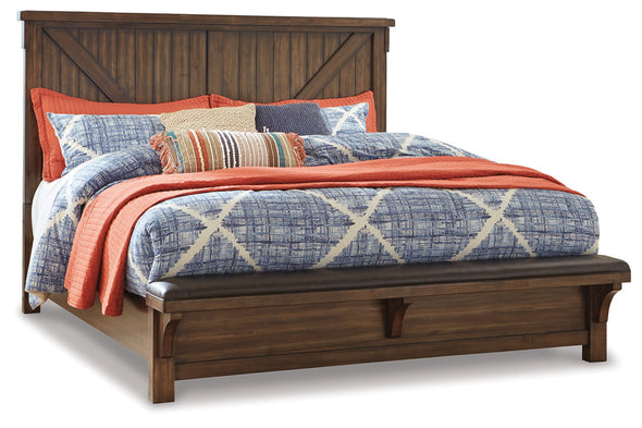 Lakeleigh Brown King Panel Bed with Upholstered Bench