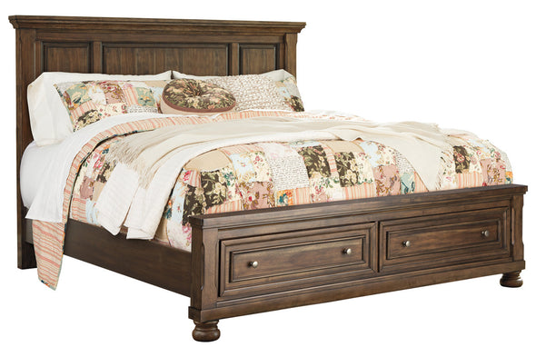 Flynnter Medium Brown Queen Panel Bed with 2 Storage Drawers