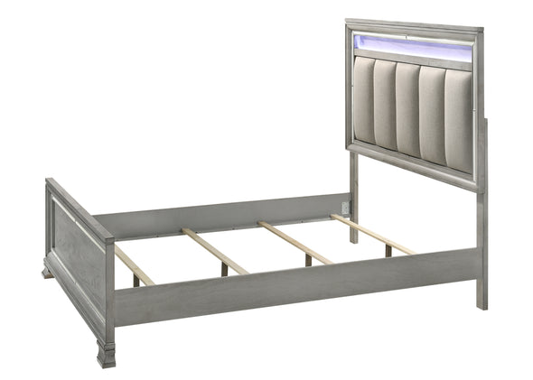 Vail Gray Queen LED Upholstered Panel Bed