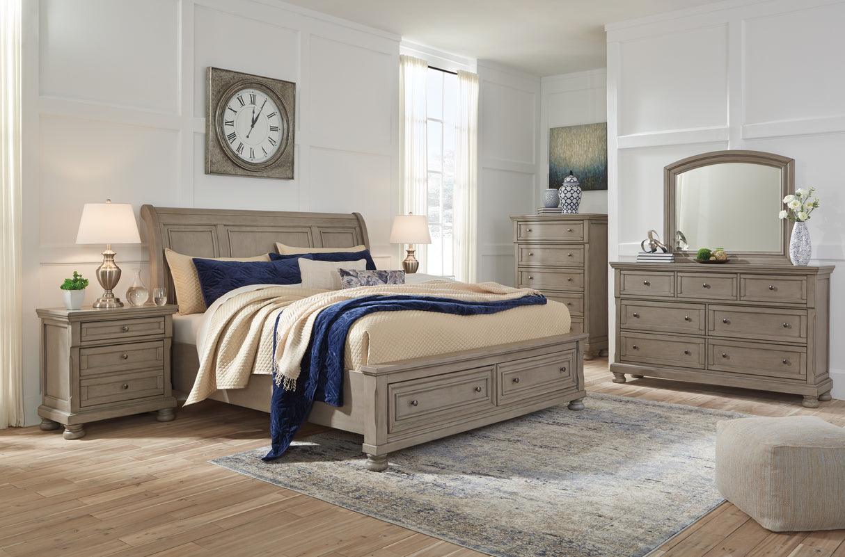 Lettner Light Gray Sleigh Storage Platform Bedroom Set from Ashley - Luna Furniture