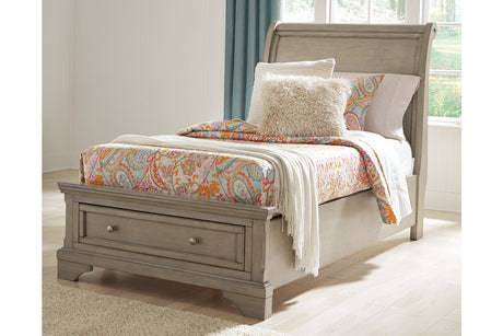 Lettner Light Gray Twin Sleigh Bed with 1 Storage Drawer