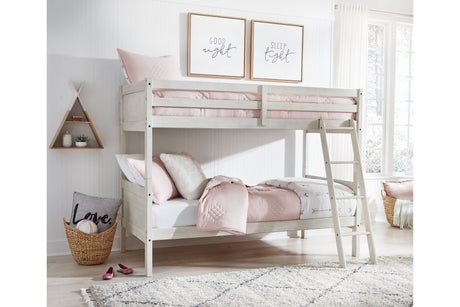 Robbinsdale Antique White Twin/Twin Bunk Bed with Ladder from Ashley - Luna Furniture