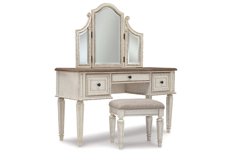 Realyn Two-tone Vanity and Mirror with Stool -  - Luna Furniture