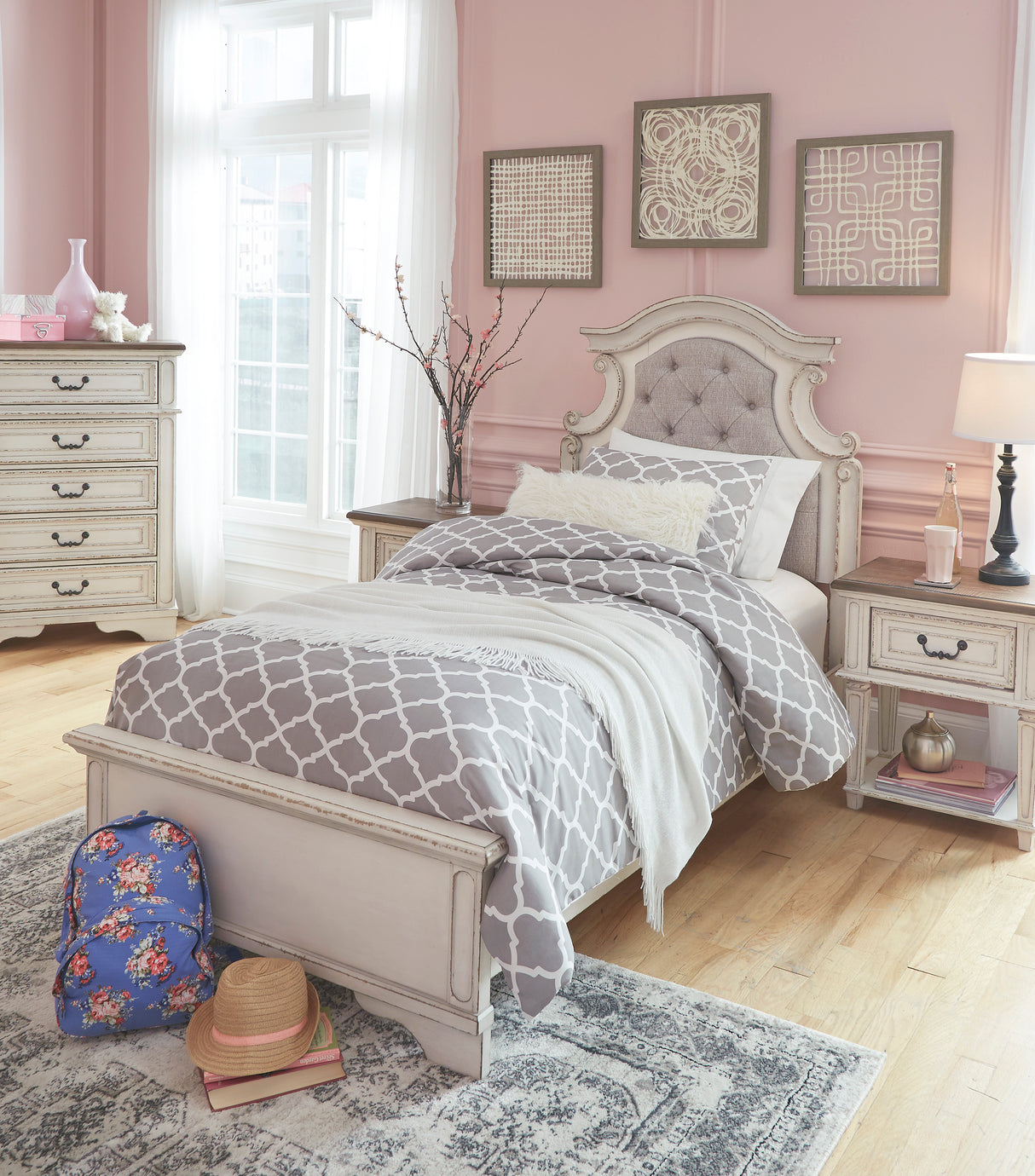 Realyn Chipped White Upholstered Youth Panel Bedroom Set from Ashley - Luna Furniture