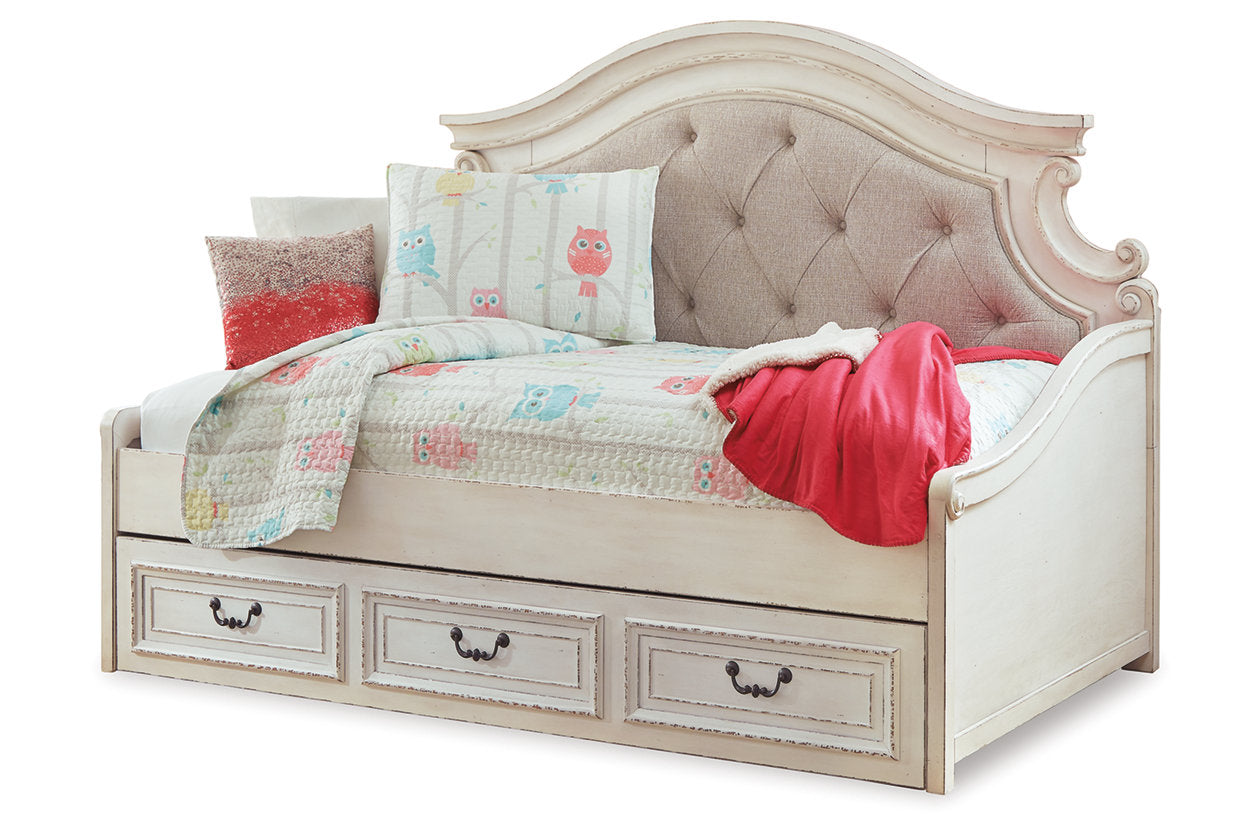 Realyn Chipped White Twin Daybed with 1 Large Storage Drawer from Ashley - Luna Furniture