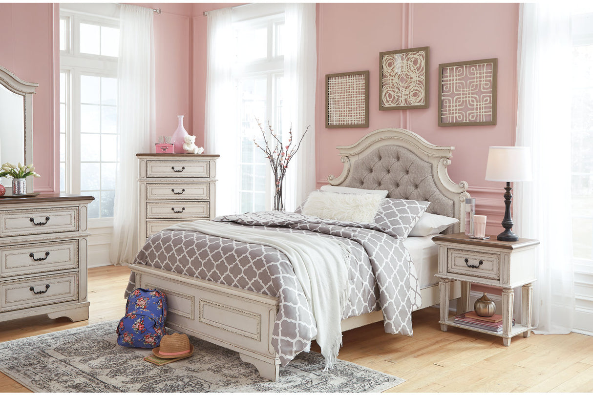 Realyn Chipped White Full Upholstered Panel Bed from Ashley - Luna Furniture