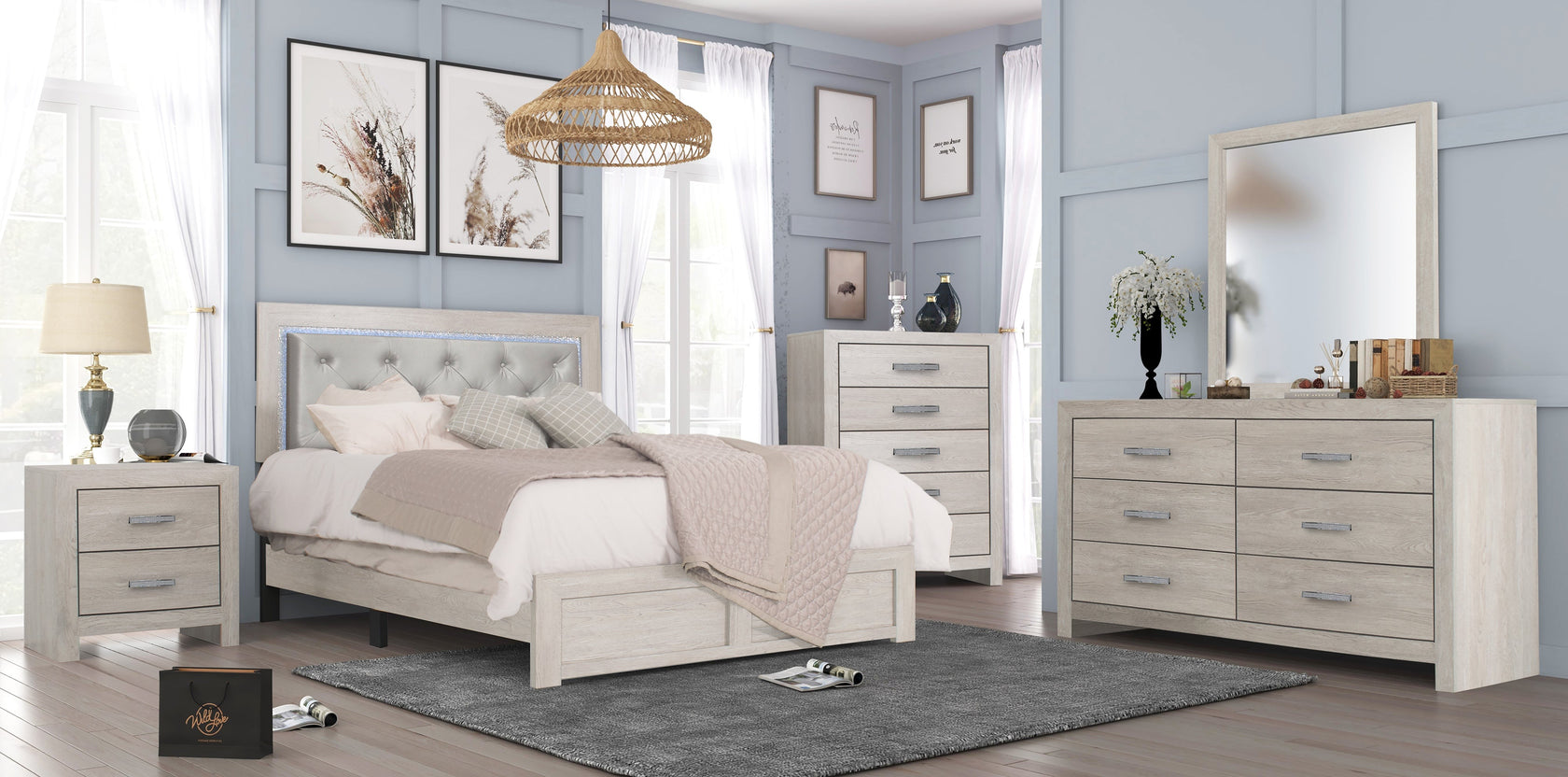 Jaylen Cream LED Panel Bedroom Set from Crown Mark - Luna Furniture