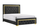 Pepe Black/Gold Queen Panel Upholstered Bed from Crown Mark - Luna Furniture