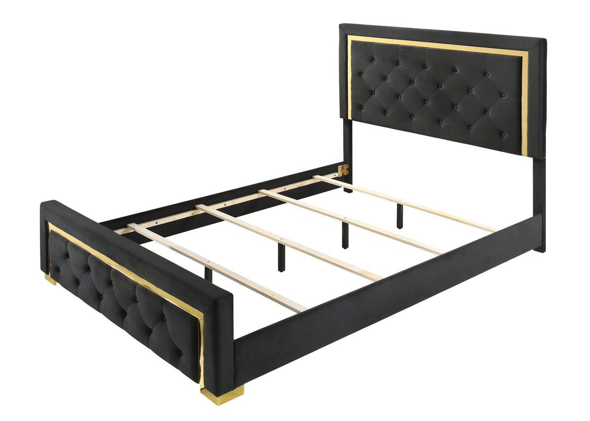 Pepe Black/Gold Queen Panel Upholstered Bed