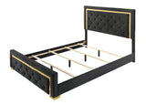 Pepe Black/Gold King Panel Upholstered Bed from Crown Mark - Luna Furniture