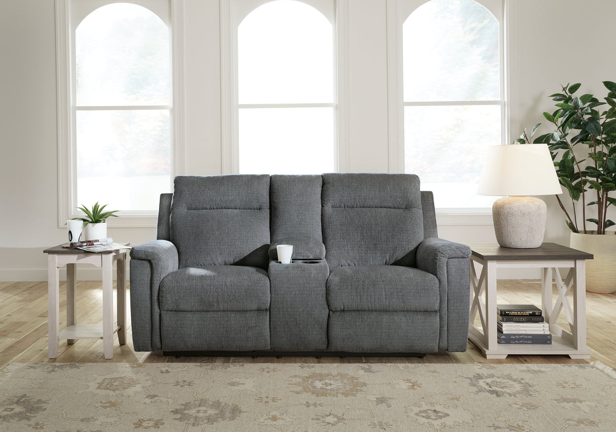 Barnsana Gravel Power Reclining Loveseat with Console from Ashley - Luna Furniture