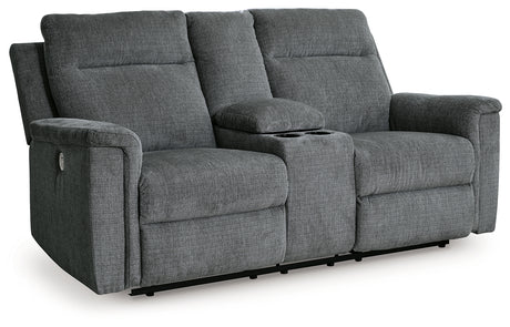 Barnsana Gravel Power Reclining Loveseat with Console from Ashley - Luna Furniture