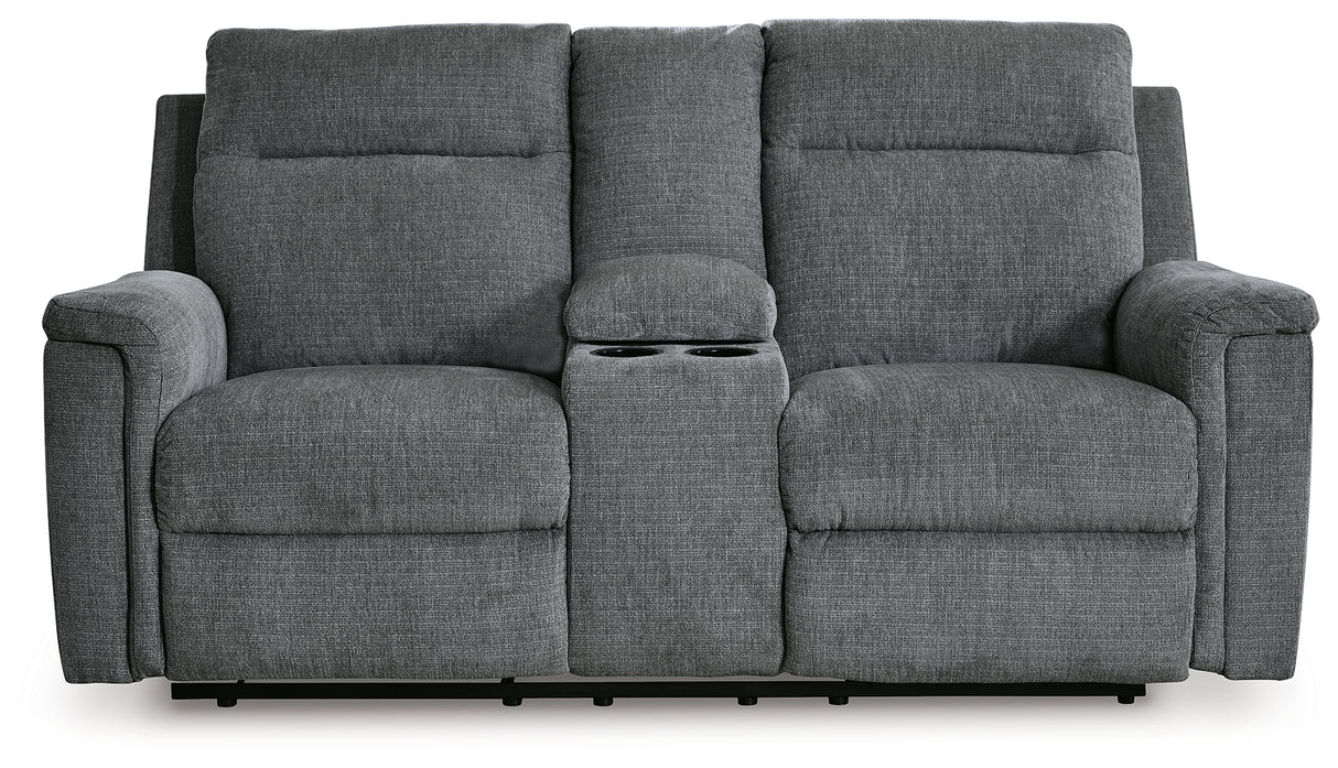 Barnsana Gravel Power Reclining Loveseat with Console from Ashley - Luna Furniture