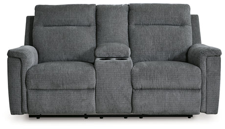 Barnsana Gravel Power Reclining Loveseat with Console from Ashley - Luna Furniture