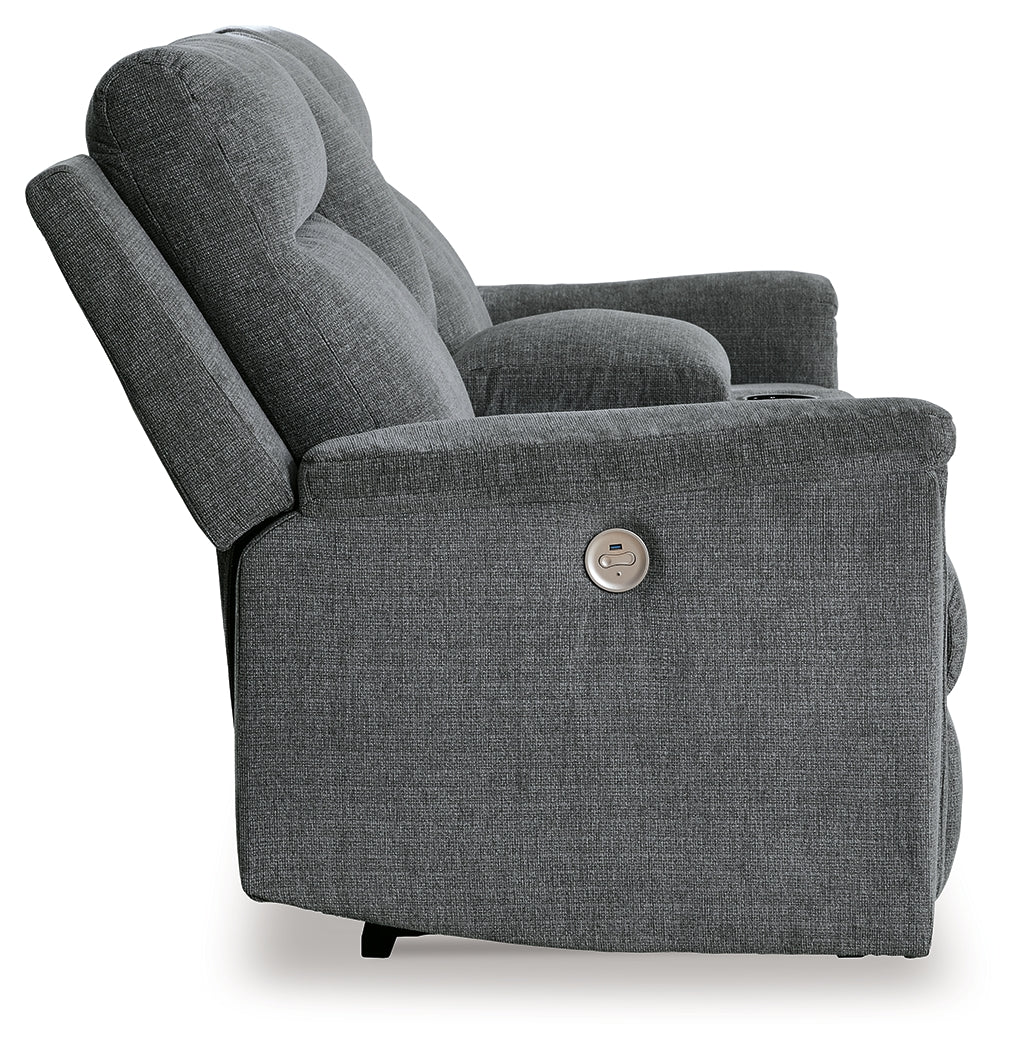 Barnsana Gravel Power Reclining Loveseat with Console from Ashley - Luna Furniture